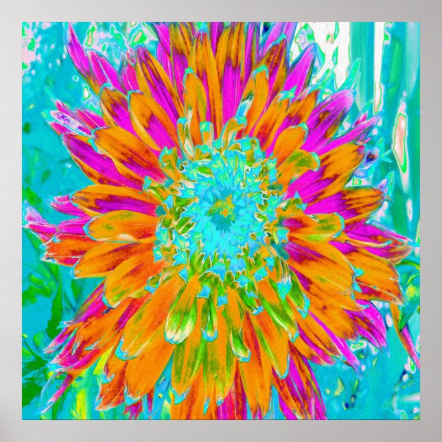 Affiche Dahlia Décoratif Orange Tropical et Rose Chaud (Devant)