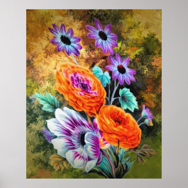 Affiche Dahlia et marguerite jardin fleuri floral (Devant)