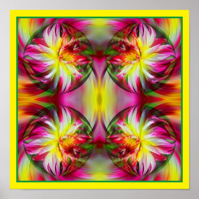 Affiche Dahlia Fleur Floral Art Abstrait (Devant)