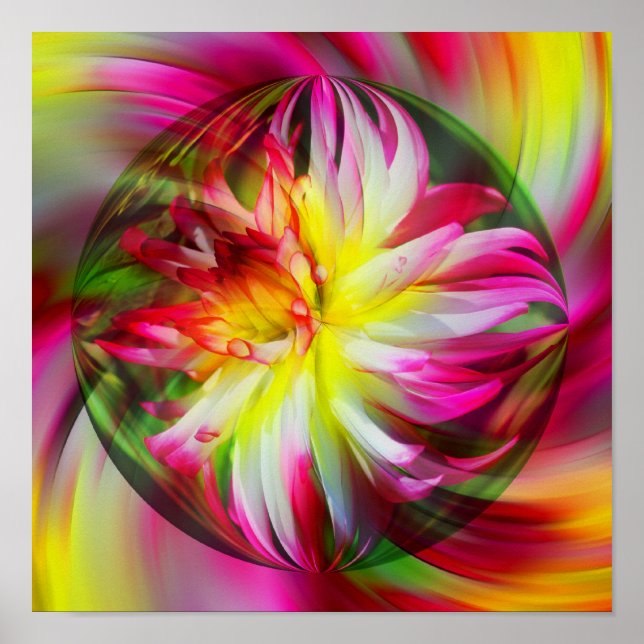 Affiche Dahlia Fleur Floral Art Abstrait (Devant)
