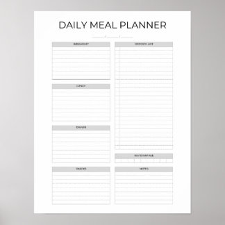 Affiche Daily Meal Planner | Simple Minimalistic Clean