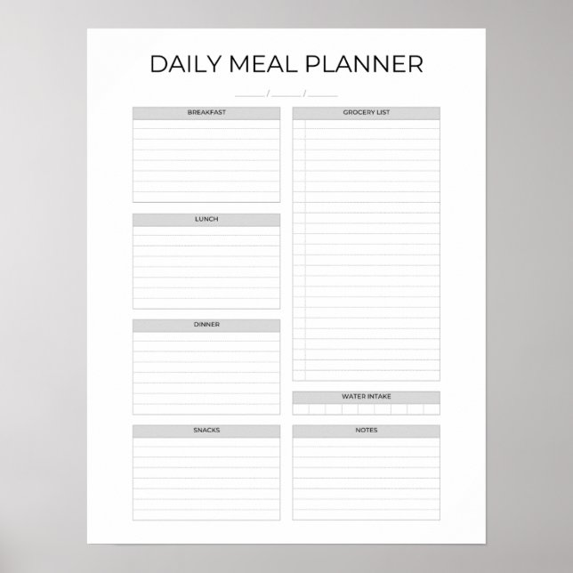Affiche Daily Meal Planner | Simple Minimalistic Clean (Devant)