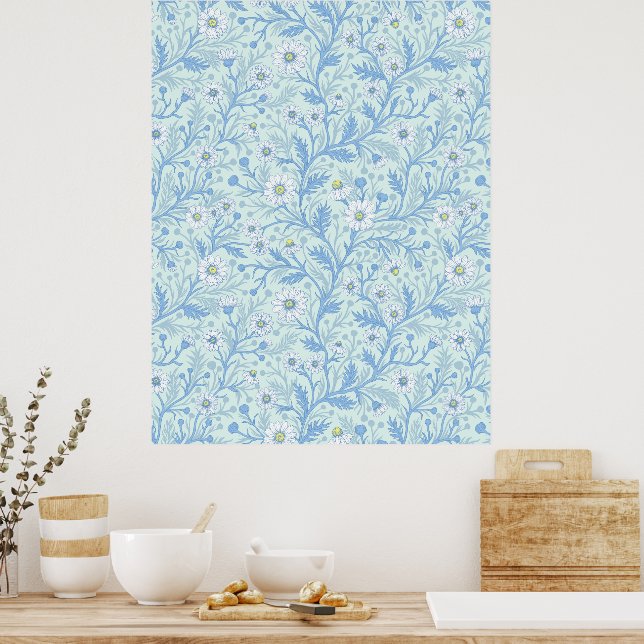 Affiche Daisies in white and blue on sea glass (Cuisine)