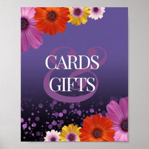 Affiche Daisies Purple Glitter Wedding Cards & Gifts Sign