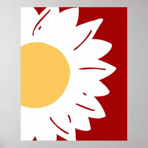 Affiche Daisy blanche avec centre jaune sur abstrait rouge