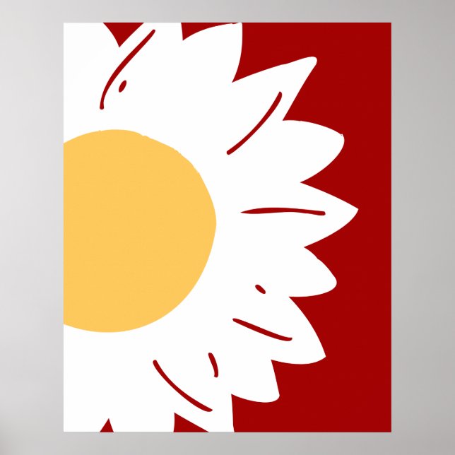 Affiche Daisy blanche avec centre jaune sur abstrait rouge (Devant)