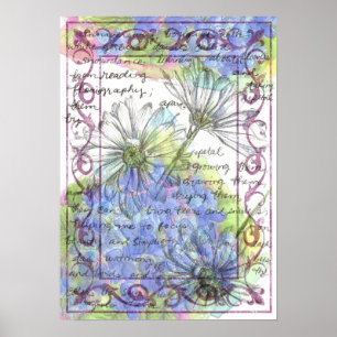 Affiche Daisy Blue Hydrangea Aquarelle Fleurs