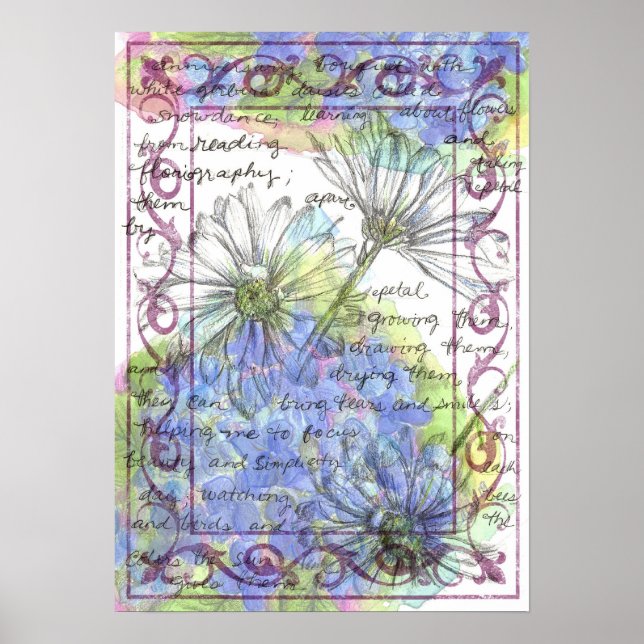 Affiche Daisy Blue Hydrangea Aquarelle Fleurs (Devant)