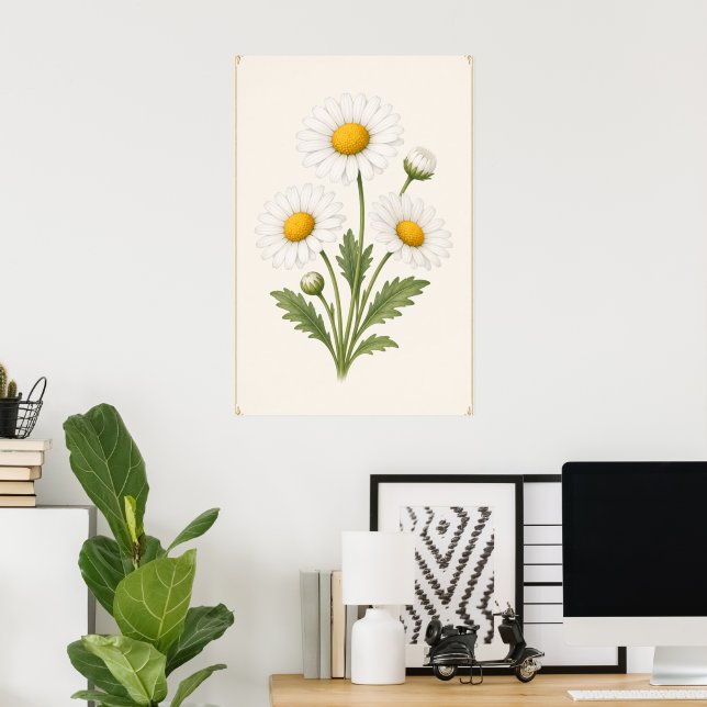 Affiche Daisy Botanique, Fleur de Naissance d'Avril, Art M (Bureau à domicile)