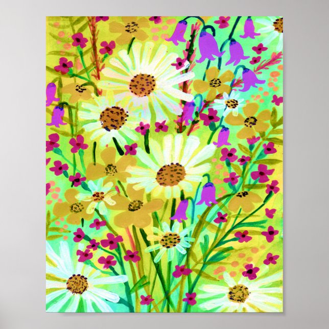 Affiche Daisy Bouquet Fleur sauvage peinture Jaune Art (Devant)