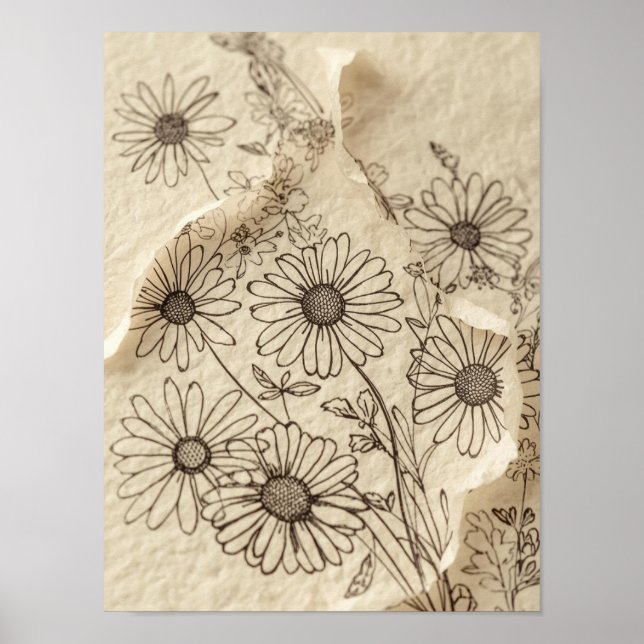 Affiche Daisy Field Vintage Floral Print (Devant)