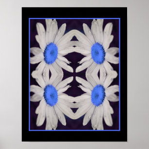 Affiche Daisy Flower Blue Centre Raindrops Abstrait