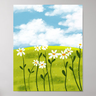 Affiche Daisy Meadow Watercolor Illustration – Spring Wild