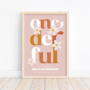 Affiche Daisy Onederful moderne Boho 1er anniversaire