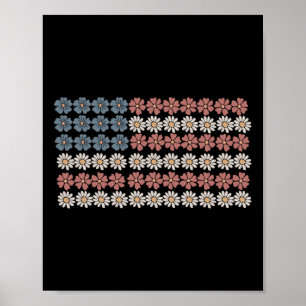 Affiche Daisy Retro Flower American Flag Femmes 4 juillet