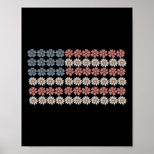 Affiche Daisy Retro Flower American Flag Femmes 4 juillet (Devant)