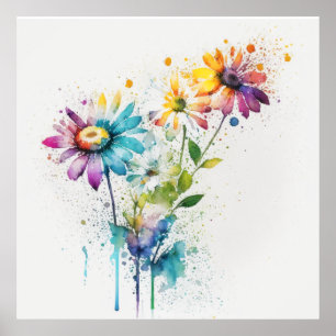 Affiche Daisy Spatter, couleurs vives, mur art