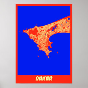 Affiche Dakar - Sénégal Carte de la ville rétro
