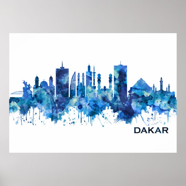 Affiche Dakar Sénégal Skyline Blue (Devant)