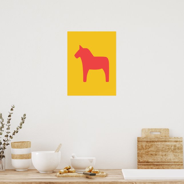 Affiche Dala Horse rouge sur l'affiche jaune (Cuisine)