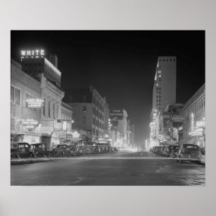 Affiche Dallas centre-ville la nuit, 1942. Photo vintage