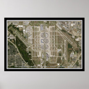 Affiche Dallas - Ft Worth Airport Texas Carte Satellite