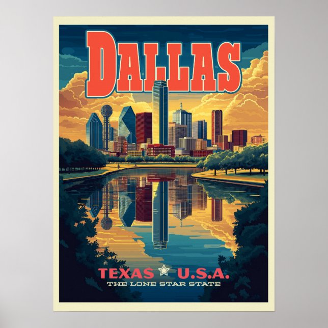 Affiche Dallas Skyline Retro Travel (Devant)