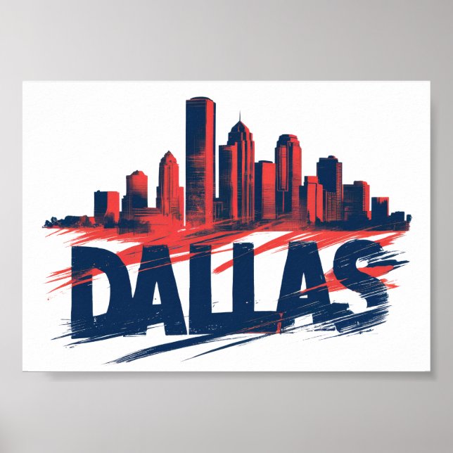 Affiche Dallas Skyline Watercolor Art Print – Texas City (Devant)