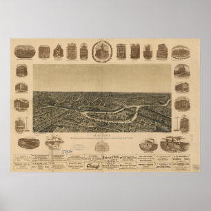 Affiche Dallas Texas 1892 Carte panoramique antique
