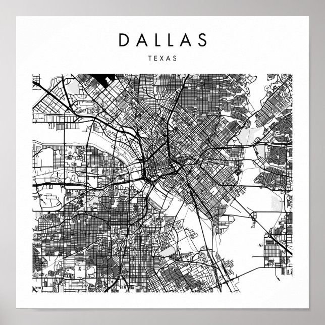 Affiche Dallas Texas Minimal Modern Street Map (Devant)