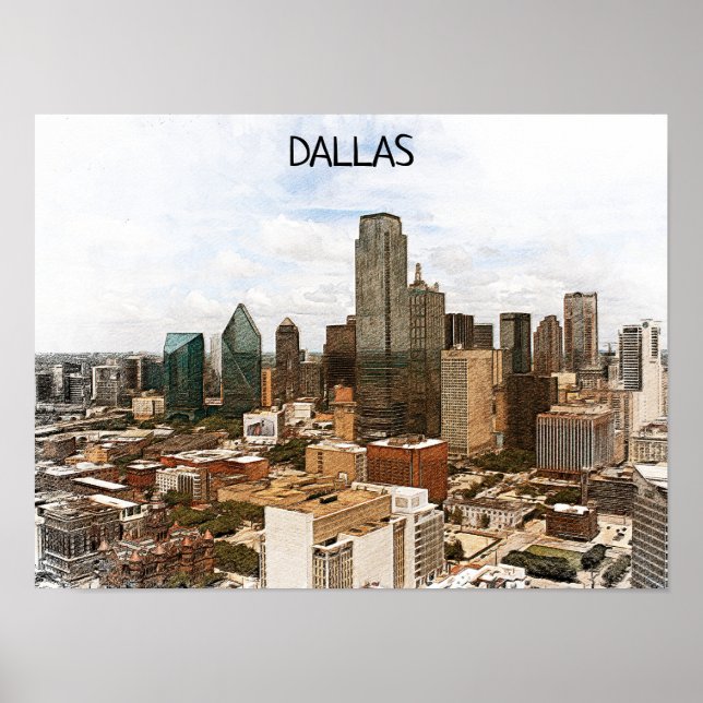 Affiche Dallas Texas Panorama VIew City Silhouette (Devant)