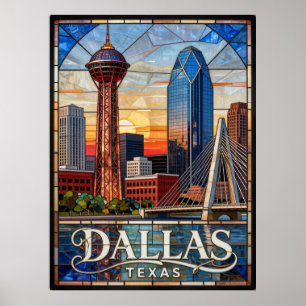 Affiche Dallas Texas Skyline Moderne Tour de la Réunion 🌆