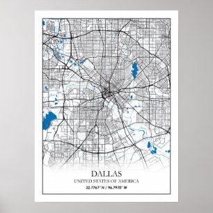 Affiche Dallas Texas USA City Travel City Carte