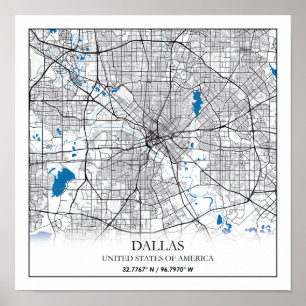 Affiche Dallas Texas USA City Travel City Carte