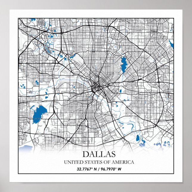 Affiche Dallas Texas USA City Travel City Carte (Devant)