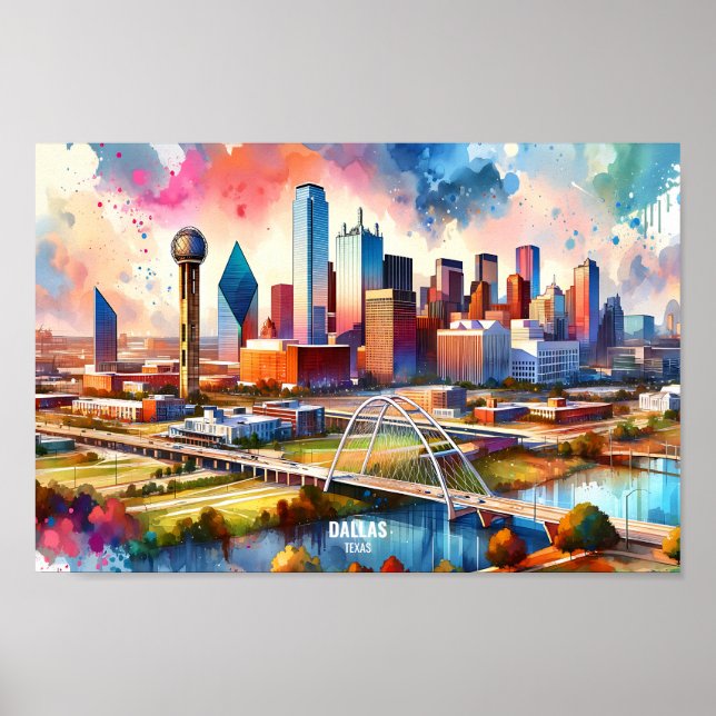 Affiche Dallas Texas USA Travel Places aquarelle (Devant)