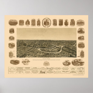 Affiche Dallas, TX Carte panoramique - 1892