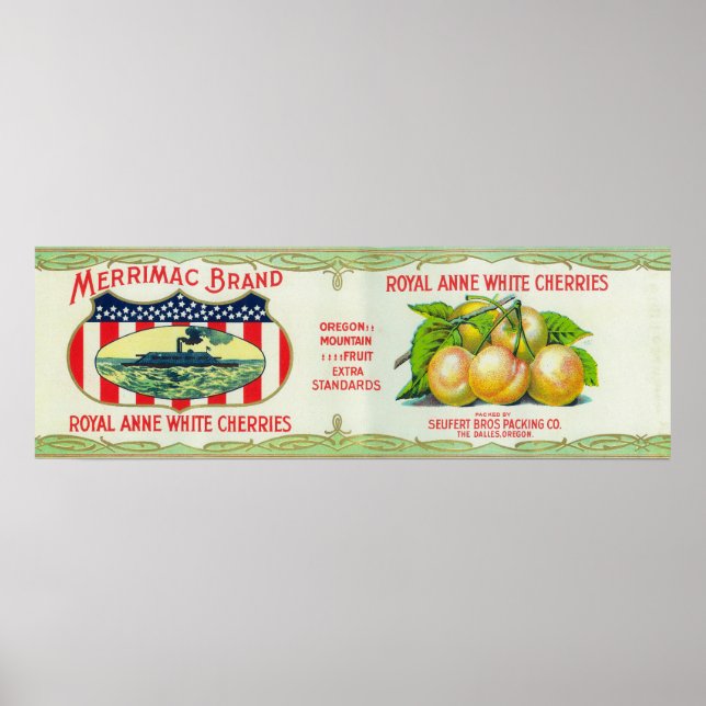 Affiche Dalles, Oregon - Merrimac White Cherries (Devant)