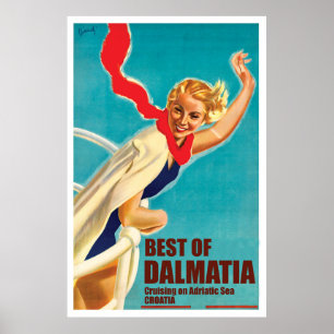 Affiche Dalmatie, Croatie, une fille en yacht