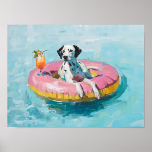 Affiche Dalmatie Pool Float Art Imprimer : Summer Dog Wall
