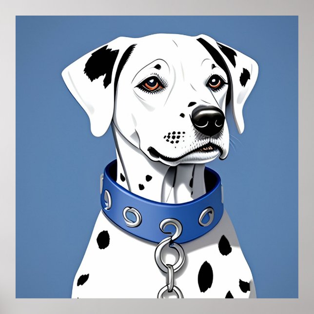 Affiche Dalmatien portant un collier bleu (Devant)