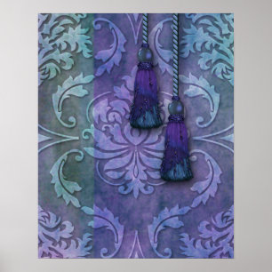 Affiche Damas diamant, MAROC en Turquoise et violet