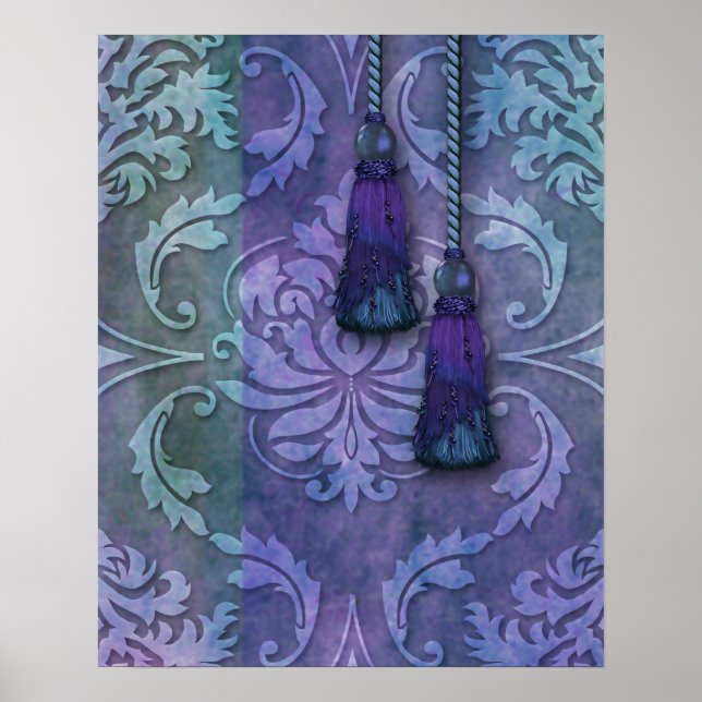 Affiche Damas diamant, MAROC en Turquoise et violet (Devant)
