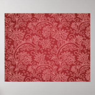 Affiche Damas floral classique de designer Paisley rouge