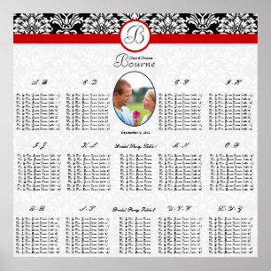 Affiche Damas florales noires et blanchesTrim rouge photo