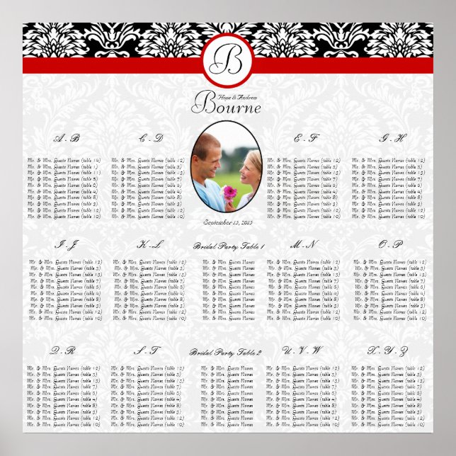 Affiche Damas florales noires et blanchesTrim rouge photo (Devant)