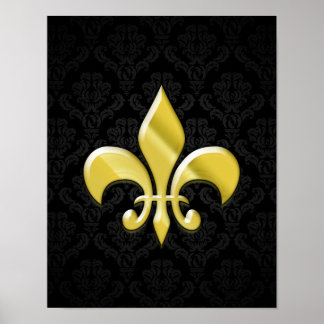 Affiche Damas noir/or Fleur de Lis