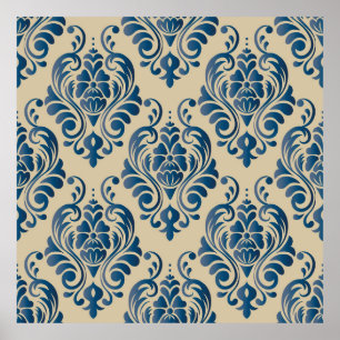 Affiche Damas sans couture motif de l'ornement floral sur