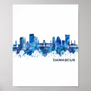 Affiche Damas Syria Skyline Blue