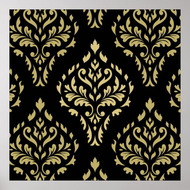 Affiche Damask Leafy Motif baroque Noir & Golds (Devant)